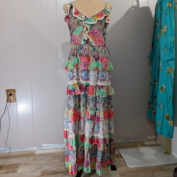 Anthropologie BAROK PARIS Mixed Print Tier Cotton Dress New With Tags Size Large - Picture 2 of 10